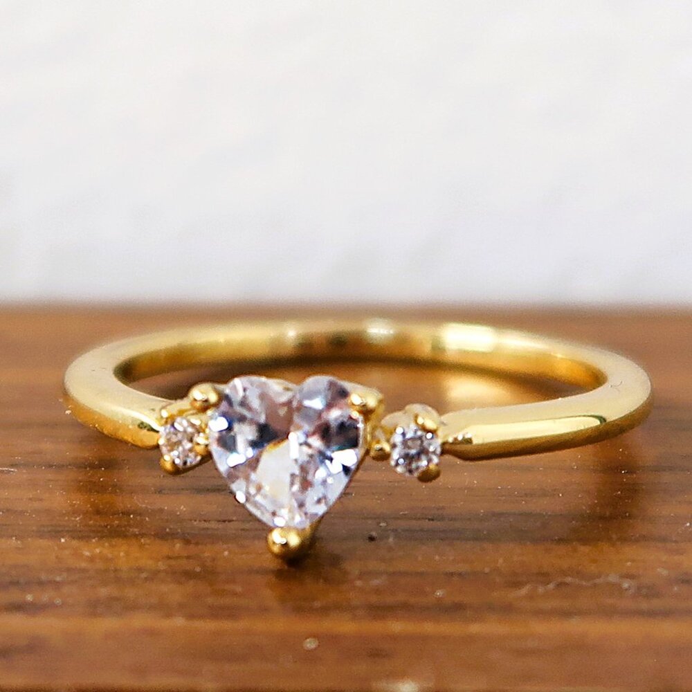 Forever Loved Gold-Tone Heart White Stone Bling Ring a Token of Devotion - Picture 6 of 7